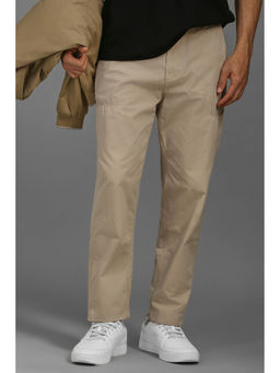 Louis Philippe - Men Beige Classic Fit Solid Flat Front Casual Trousers