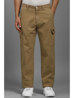 Louis Philippe - Men Khaki Regular Fit Textured Flat Front Casual Trousers