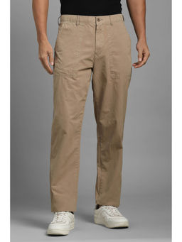 Louis Philippe - Men Beige Classic Fit Solid Flat Front Casual Trousers