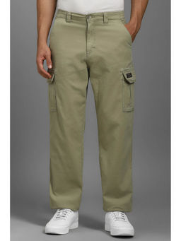 Louis Philippe - Men Green Regular Fit Textured Flat Front Casual Trousers