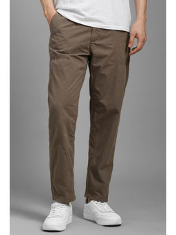 Louis Philippe - Men Brown Classic Fit Solid Flat Front Casual Trousers