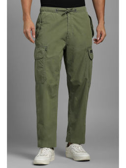 Louis Philippe - Men Green Regular Fit Solid Flat Front Casual Trousers