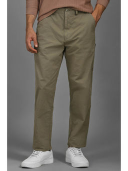Louis Philippe - Men Olive Classic Fit Solid Flat Front Casual Trousers