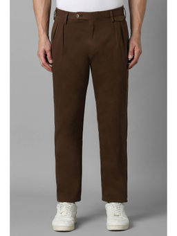 Louis Philippe - Men Brown Regular Fit Solid Pleated Casual Trousers