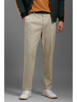 Louis Philippe - Men Beige Regular Fit Solid Pleated Casual Trousers