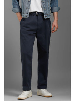Louis Philippe - Men Navy Blue Regular Fit Solid Pleated Casual Trousers