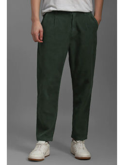 Louis Philippe - Men Green Regular Fit Textured Pleated Casual Trousers