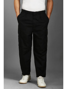 Louis Philippe - Men Black Regular Fit Solid Pleated Casual Trousers