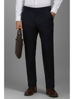Louis Philippe - Men Navy Blue Slim Fit Solid Flat Front Formal Trousers