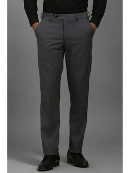 Louis Philippe - Men Grey Slim Fit Textured Flat Front Formal Trousers