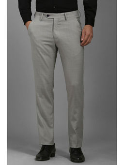 Louis Philippe - Men Grey Slim Fit Print Flat Front Formal Trousers