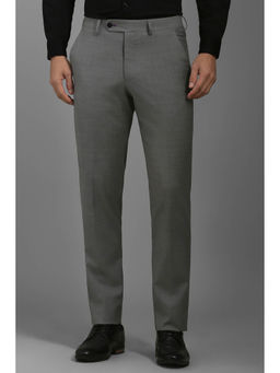 Louis Philippe - Men Grey Slim Fit Textured Flat Front Formal Trousers