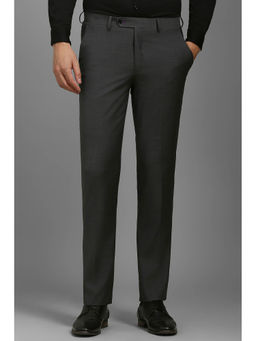 Louis Philippe - Men Grey Slim Fit Textured Flat Front Formal Trousers
