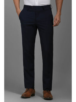 Louis Philippe - Men Navy Blue Slim Fit Textured Flat Front Formal Trousers