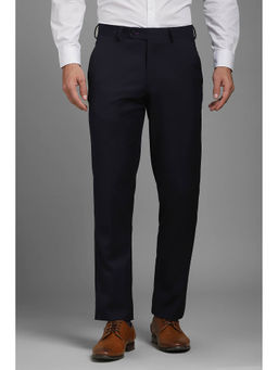 Louis Philippe - Men Navy Blue Slim Fit Solid Flat Front Formal Trousers