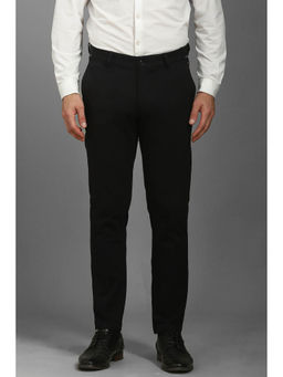 Louis Philippe - Men Black Slim Fit Solid Flat Front Casual Trousers