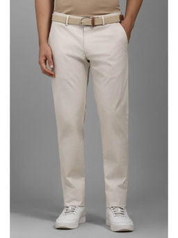 Louis Philippe - Men Cream Slim Tapered Fit Textured Flat Front Casual Trousers
