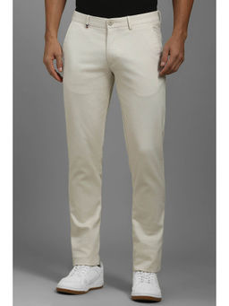 Louis Philippe - Men Beige Slim Tapered Fit Textured Flat Front Casual Trousers