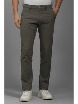 Louis Philippe - Men Olive Slim Tapered Fit Textured Flat Front Casual Trousers