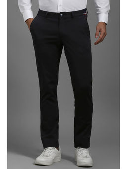 Louis Philippe - Men Black Slim Tapered Fit Solid Flat Front Casual Trousers