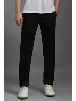 Louis Philippe - Men Black Slim Tapered Fit Solid Flat Front Casual Trousers