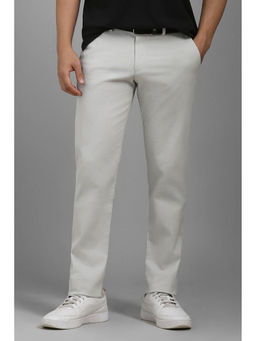 Louis Philippe - Men Grey Slim Tapered Fit Textured Flat Front Casual Trousers