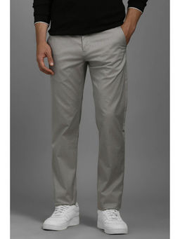 Louis Philippe - Men Grey Slim Tapered Fit Textured Flat Front Casual Trousers
