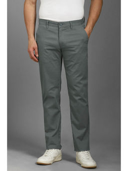 Louis Philippe - Men Grey Slim Tapered Fit Textured Flat Front Casual Trousers