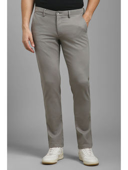 Louis Philippe - Men Grey Slim Tapered Fit Textured Flat Front Casual Trousers