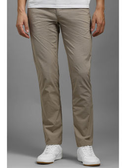 Louis Philippe - Men Khaki Slim Tapered Fit Check Flat Front Casual Trousers