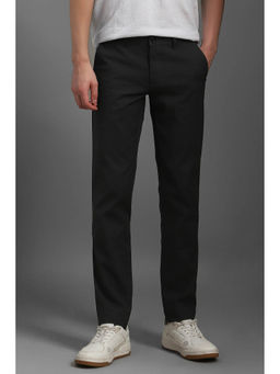 Louis Philippe - Men Grey Slim Tapered Fit Textured Flat Front Casual Trousers