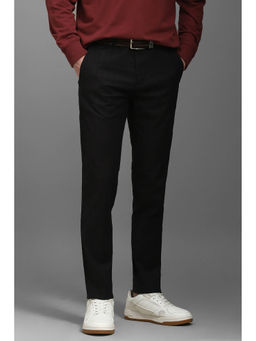 Louis Philippe - Men Black Smart Fit Solid Flat Front Casual Trousers