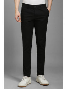 Louis Philippe - Men Black Regular-Fit Solid Flat Front Casual Trousers