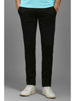 Louis Philippe - Men Black Super Slim Fit Solid Flat Front Casual Trousers