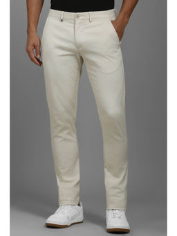 Louis Philippe - Men White Super Slim Fit Textured Flat Front Casual Trousers
