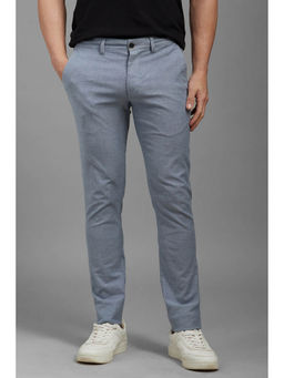 Louis Philippe - Men Light Blue Super Slim Fit Solid Flat Front Casual Trousers