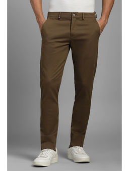Louis Philippe - Men Brown Super Slim Fit Solid Flat Front Casual Trousers