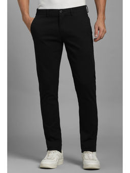 Louis Philippe - Men Black Super Slim Fit Solid Flat Front Casual Trousers