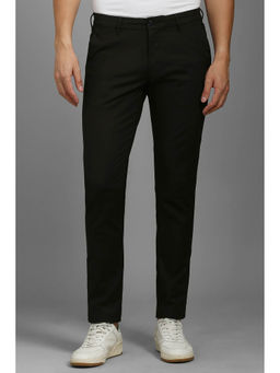 Louis Philippe - Men Black Slim Tapered Fit Solid Flat Front Casual Trousers