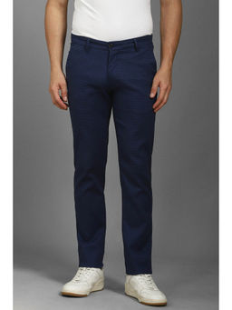 Louis Philippe - Men Navy Blue Slim Tapered Fit Textured Flat Front Casual Trousers