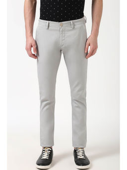 Peter England - Men Grey Textured Low Skinny Fit Casual Trousers