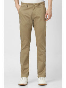 Peter England - Men Khaki Solid Slim Fit Casual Trousers