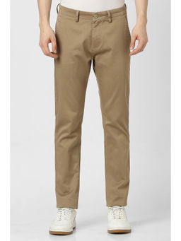 Peter England - Men Khaki Solid Slim Fit Casual Trousers