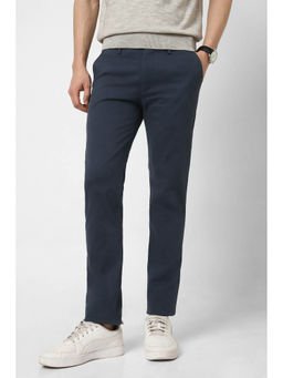 Peter England - Men Navy Blue Solid Super Slim Fit Casual Trousers
