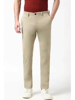 Peter England - Men Beige Textured Super Slim Fit Casual Trousers