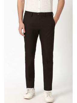 Peter England - Men Brown Textured Slim Fit Casual Trousers
