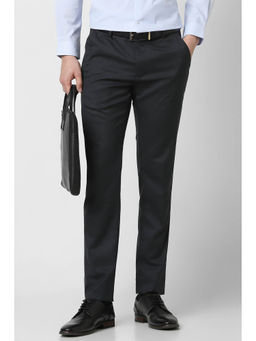 Peter England - Men Grey Textured Slim Fit Formal Trousers