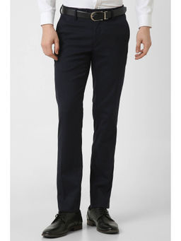 Peter England - Men Navy Blue Solid Slim Fit Formal Trousers