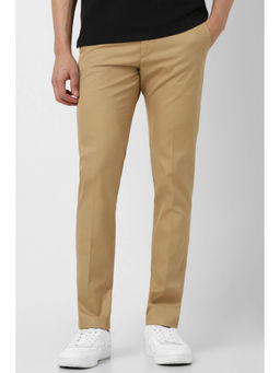 Peter England - Men Khaki Textured Slim Fit Trousers
