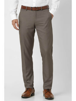 Peter England - Men Grey Textured Slim Fit Formal Trousers